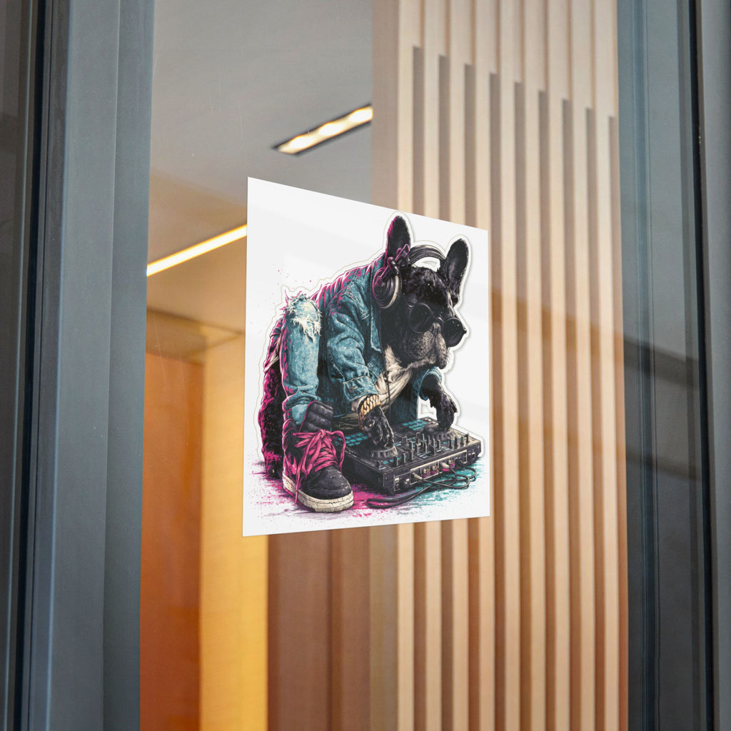 French Bulldog Sticker – Cute Frenchie DTF Decal | Waterproof Sticker for Dog Lovers | Suitable for Laptops, Phones, and Cars | EDM DJ Vinyl Record Design
