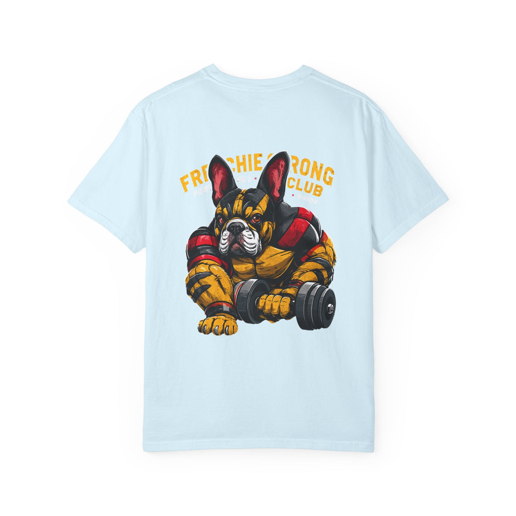 Frenchie Strong Club T‑Shirt — French Bulldog Weightlifting Graphic Tee