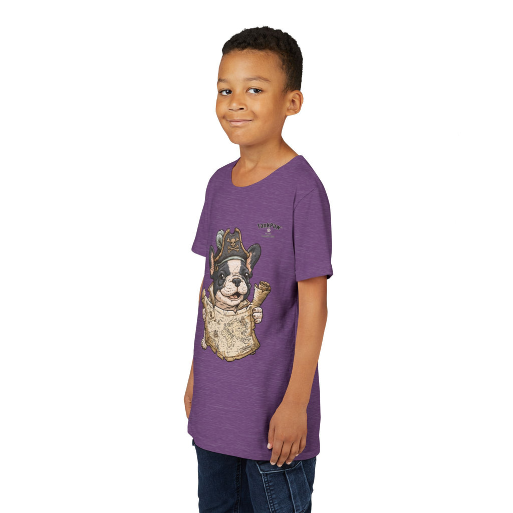 Kids Pirate Dog Tee — "Ahoy!" Map & Captain French Bulldog Youth T-Shirt