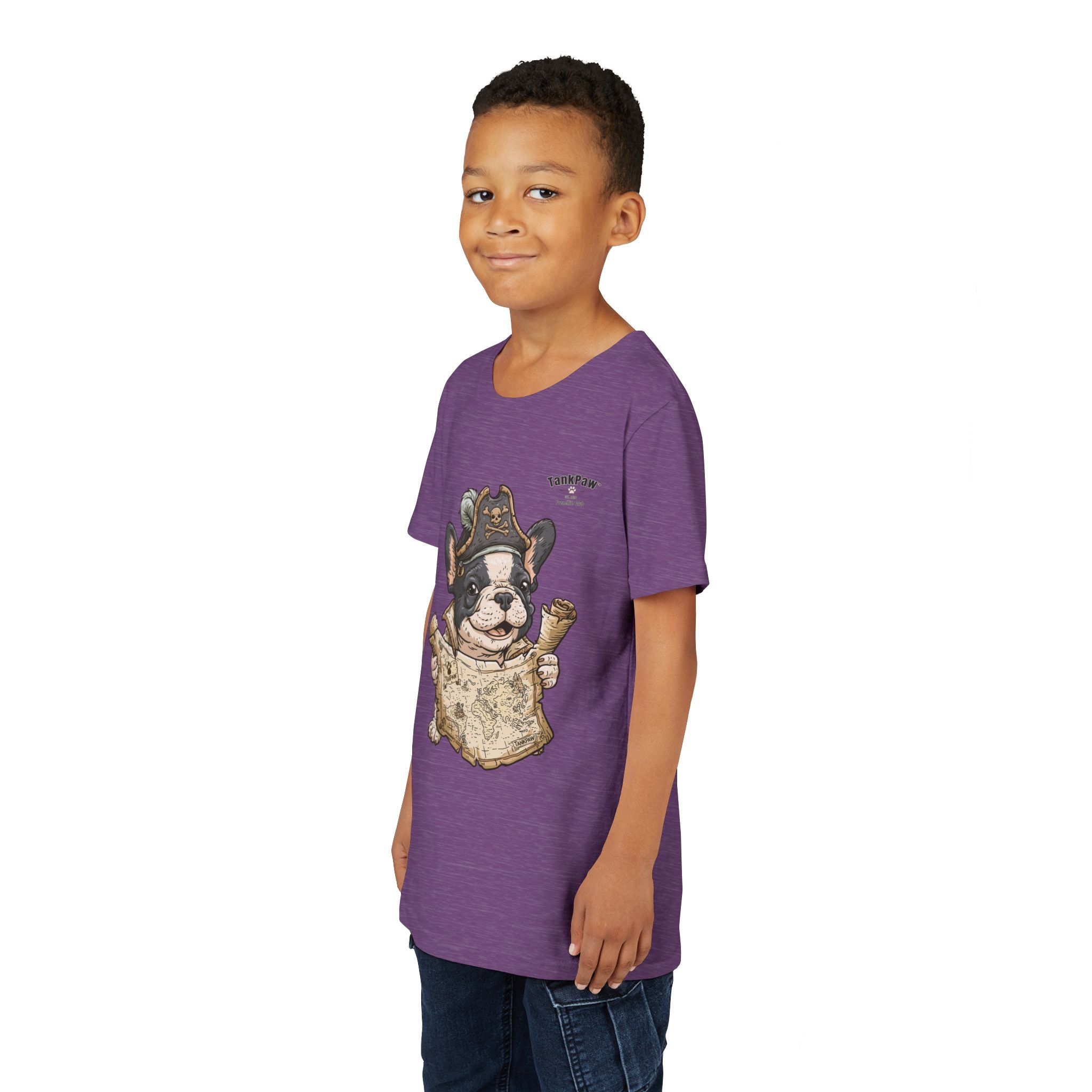 Kids Pirate Dog Tee — "Ahoy!" Map & Captain French Bulldog Youth T-Shirt