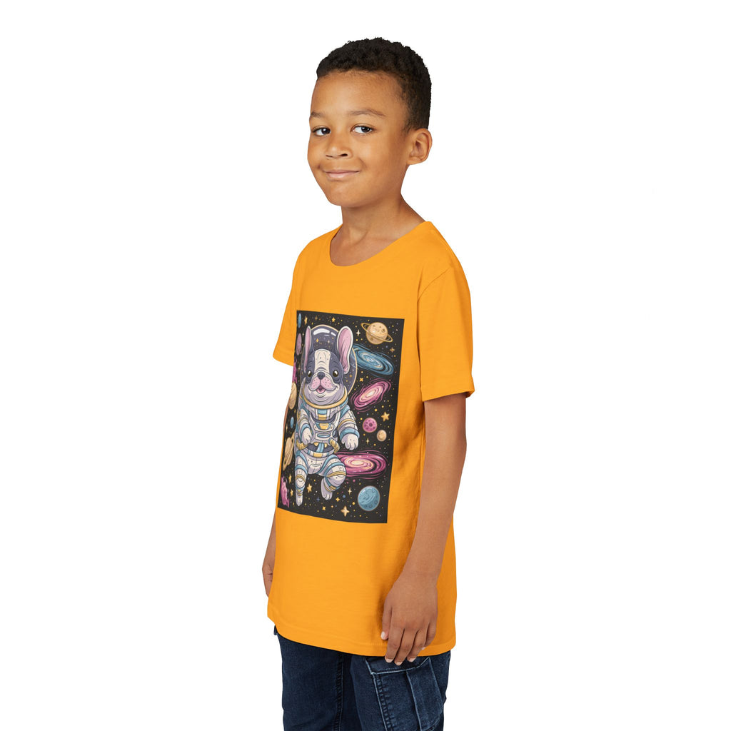 Kids Astronaut French Bulldog Tee — Space Puppy Graphic Youth T‑Shirt