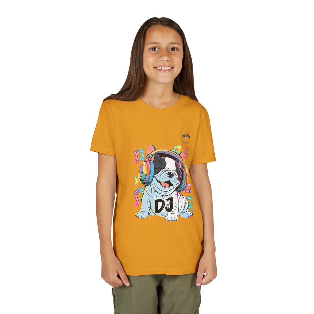 DJ Bulldog Kids Tee — Colorful Headphones Music T-Shirt for Boys & Girls