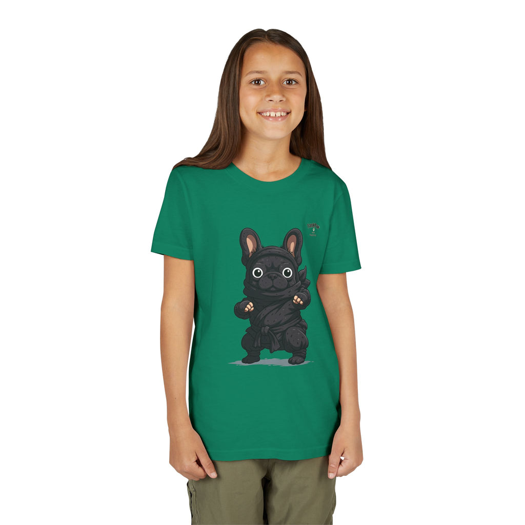 Kids Cute Black French Bulldog Tee – 'TARBUN' Cartoon Pup Youth T-Shirt