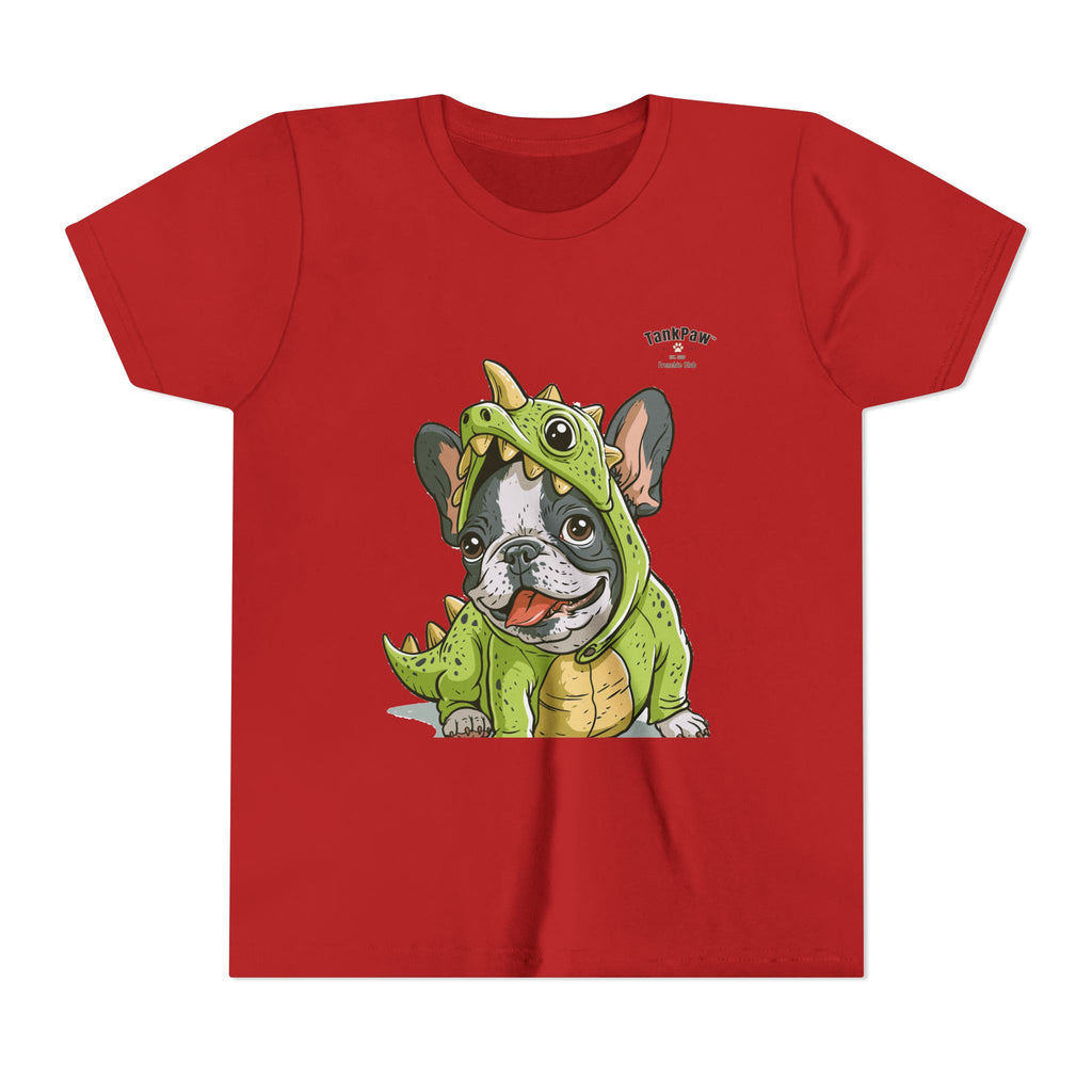 Kids Dino Costume Tee — Cute French Bulldog Puppy in Green Dinosaur Outfit