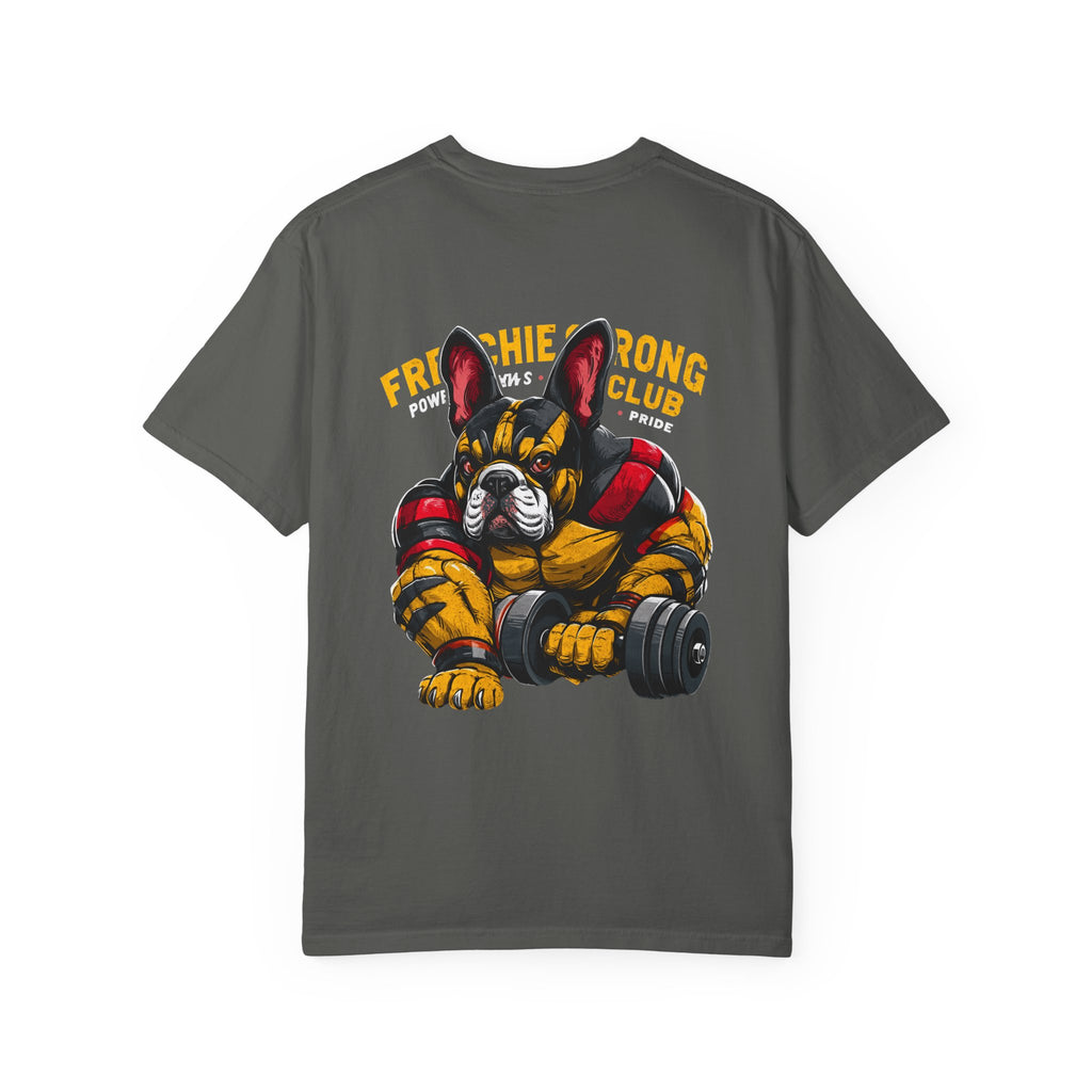 Frenchie Strong Club T‑Shirt — French Bulldog Weightlifting Graphic Tee