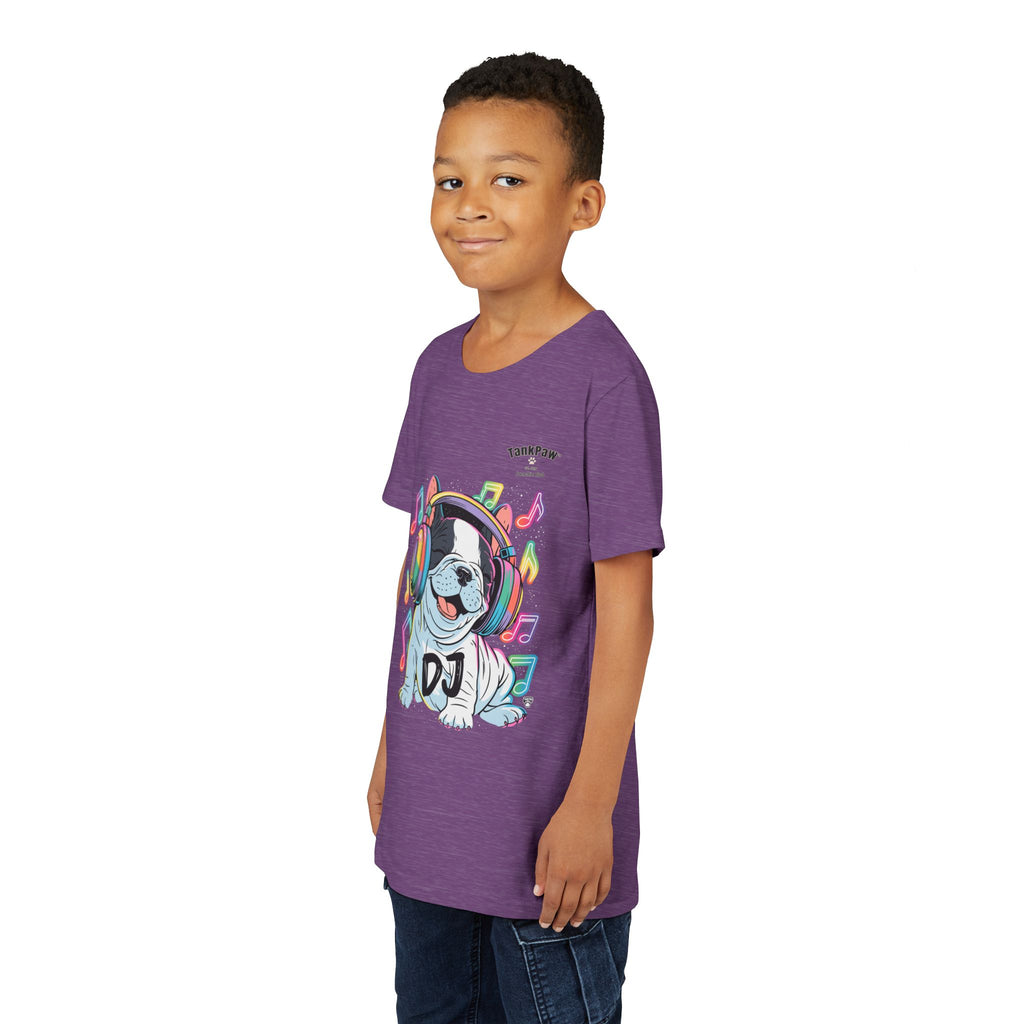 DJ Bulldog Kids Tee — Colorful Headphones Music T-Shirt for Boys & Girls