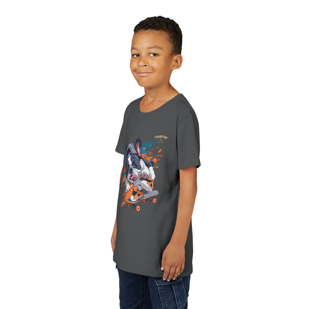 Youth Skateboarding French Bulldog Tee — Cute Skate Pup Graphic Shirt