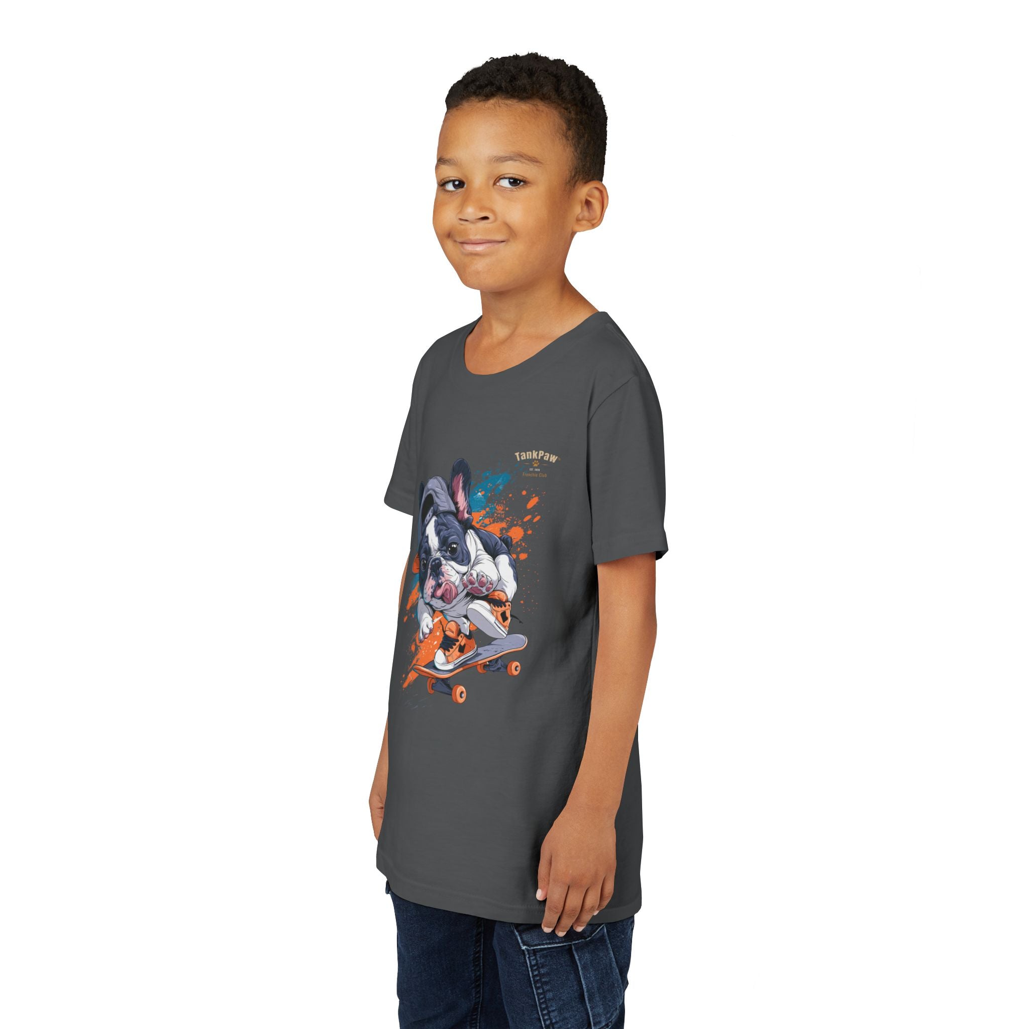 Youth Skateboarding French Bulldog Tee — Cute Skate Pup Graphic Shirt