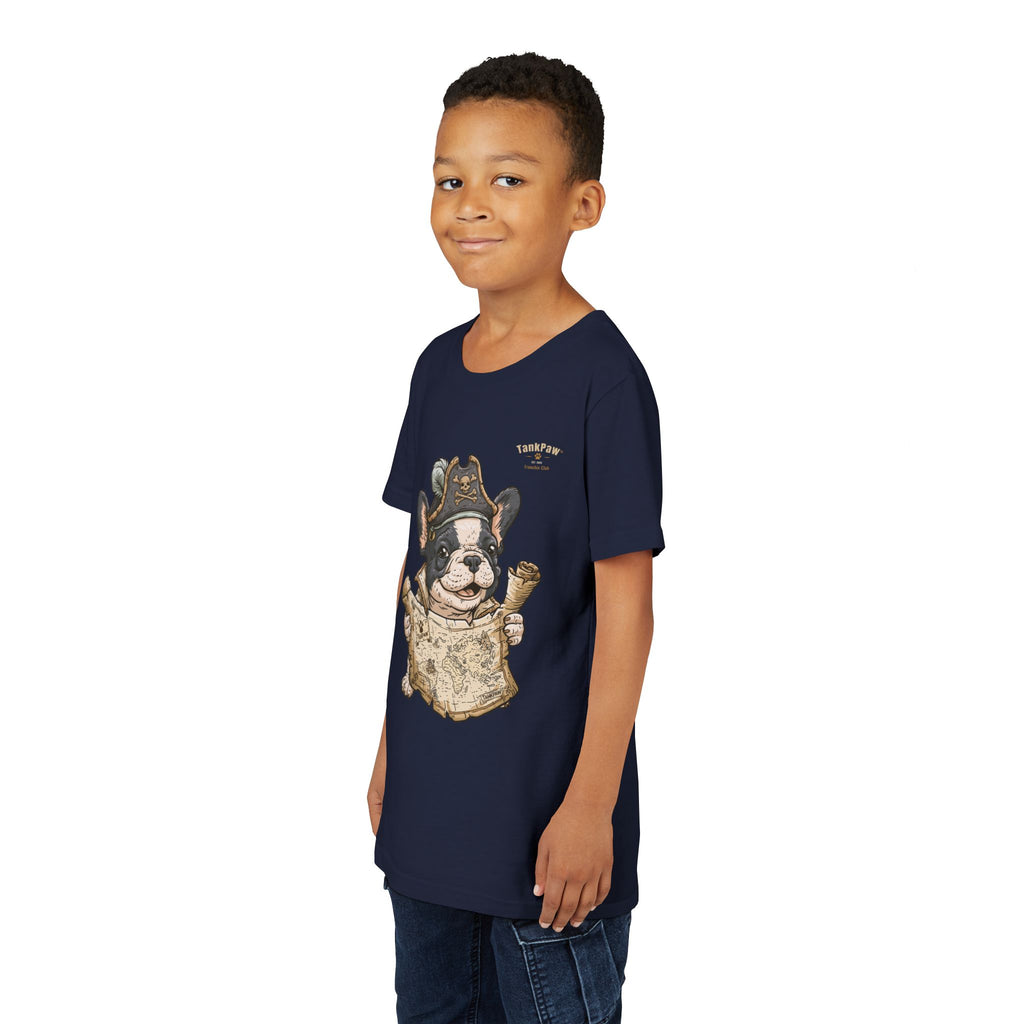 Kids Pirate Dog Tee — "Ahoy!" Map & Captain French Bulldog Youth T-Shirt