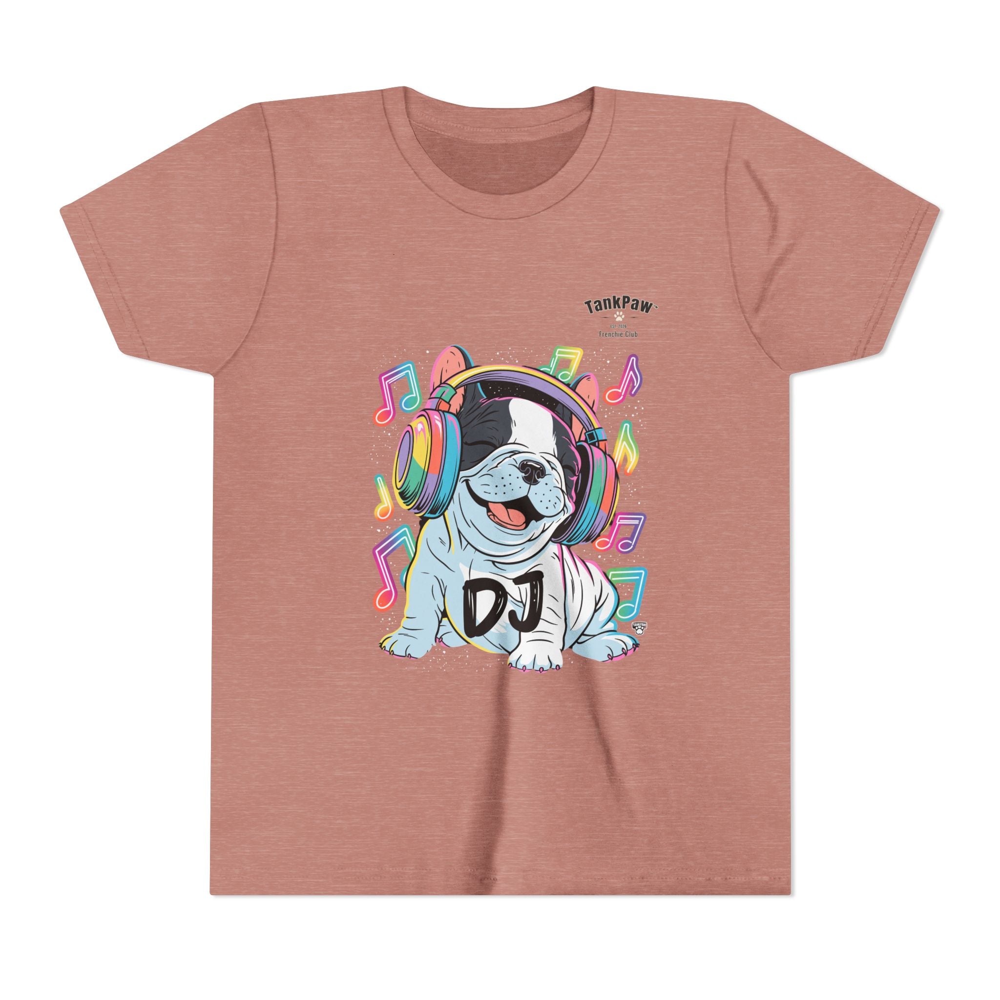 DJ Bulldog Kids Tee — Colorful Headphones Music T-Shirt for Boys & Girls