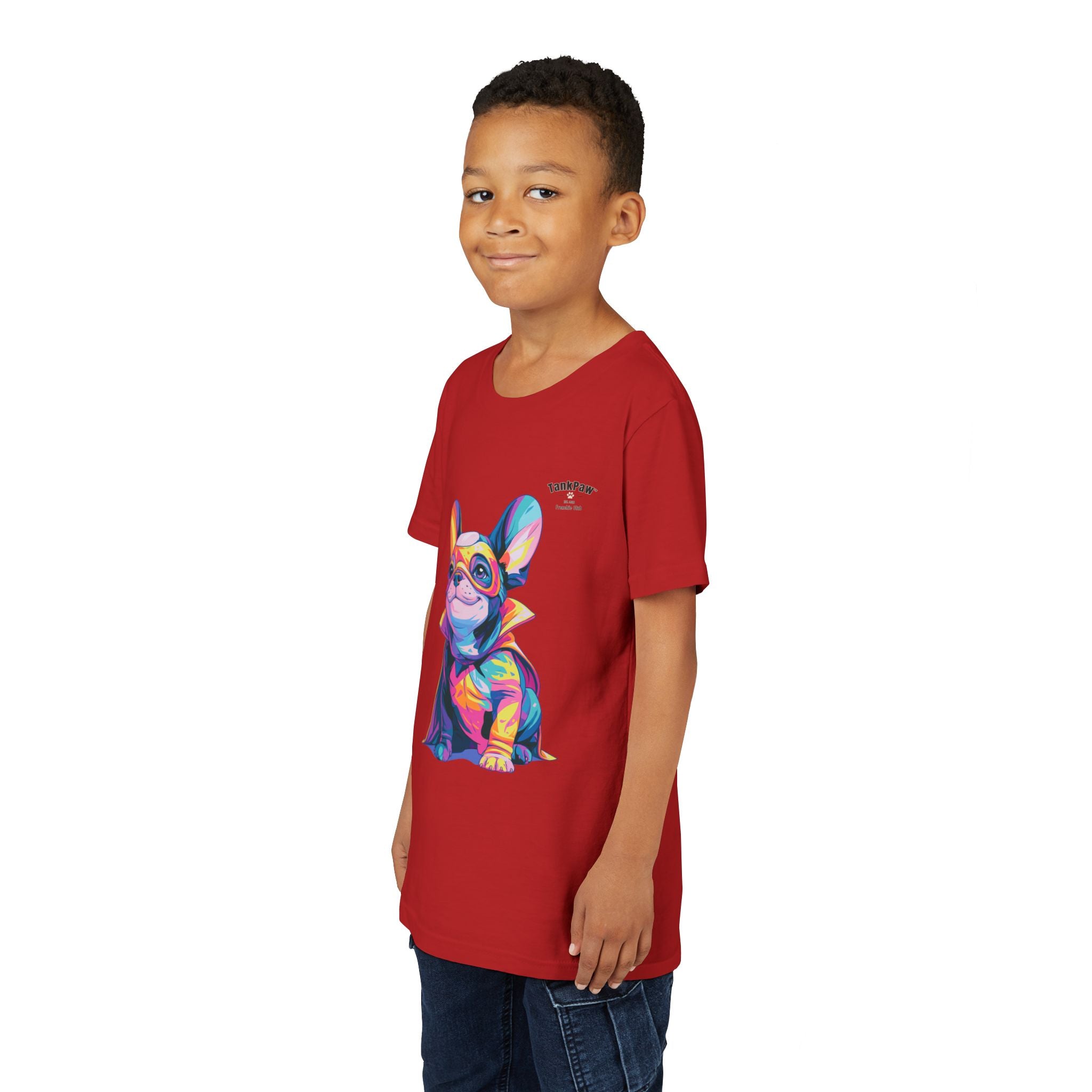 Kids Superhero French Bulldog Tee — Colorful Puppy Costume Youth Shirt