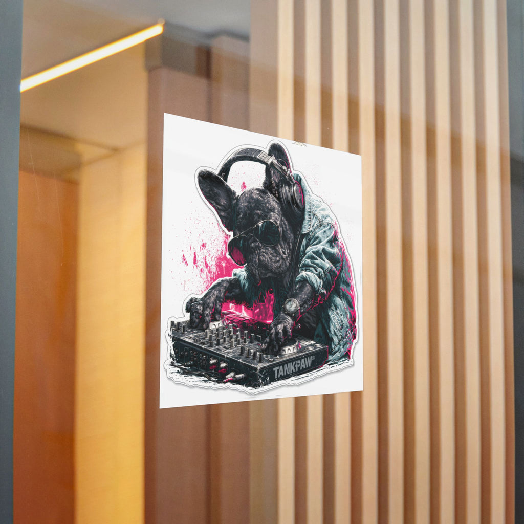 French Bulldog Sticker – Cute Frenchie DTF Decal | Waterproof Sticker for Dog Lovers | Suitable for Laptops, Phones, and Cars | EDM DJ Vinyl Record Design