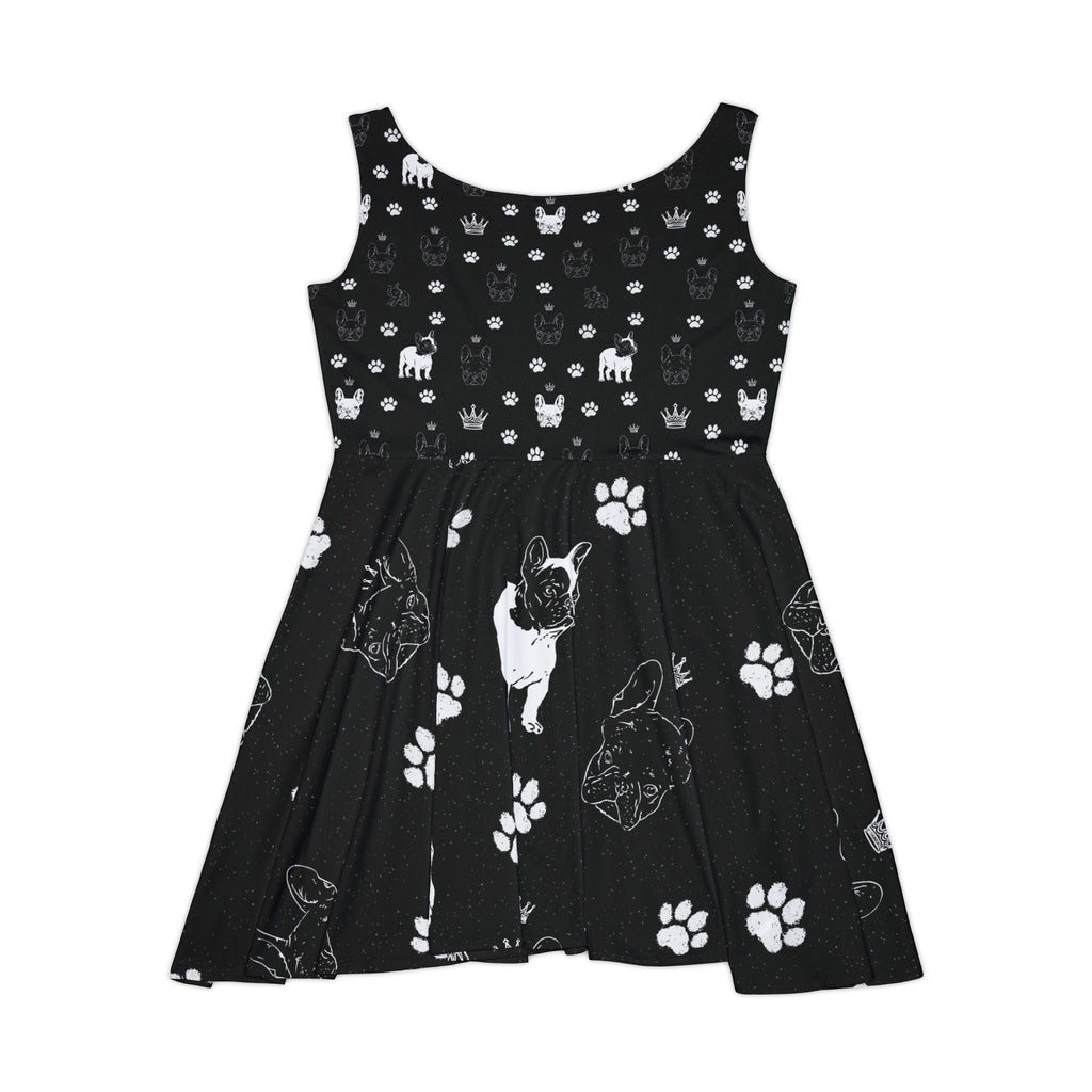Skater Dress — All-Over Black Frenchie Paw Print — Cute Summer Dress for Frenchie Moms