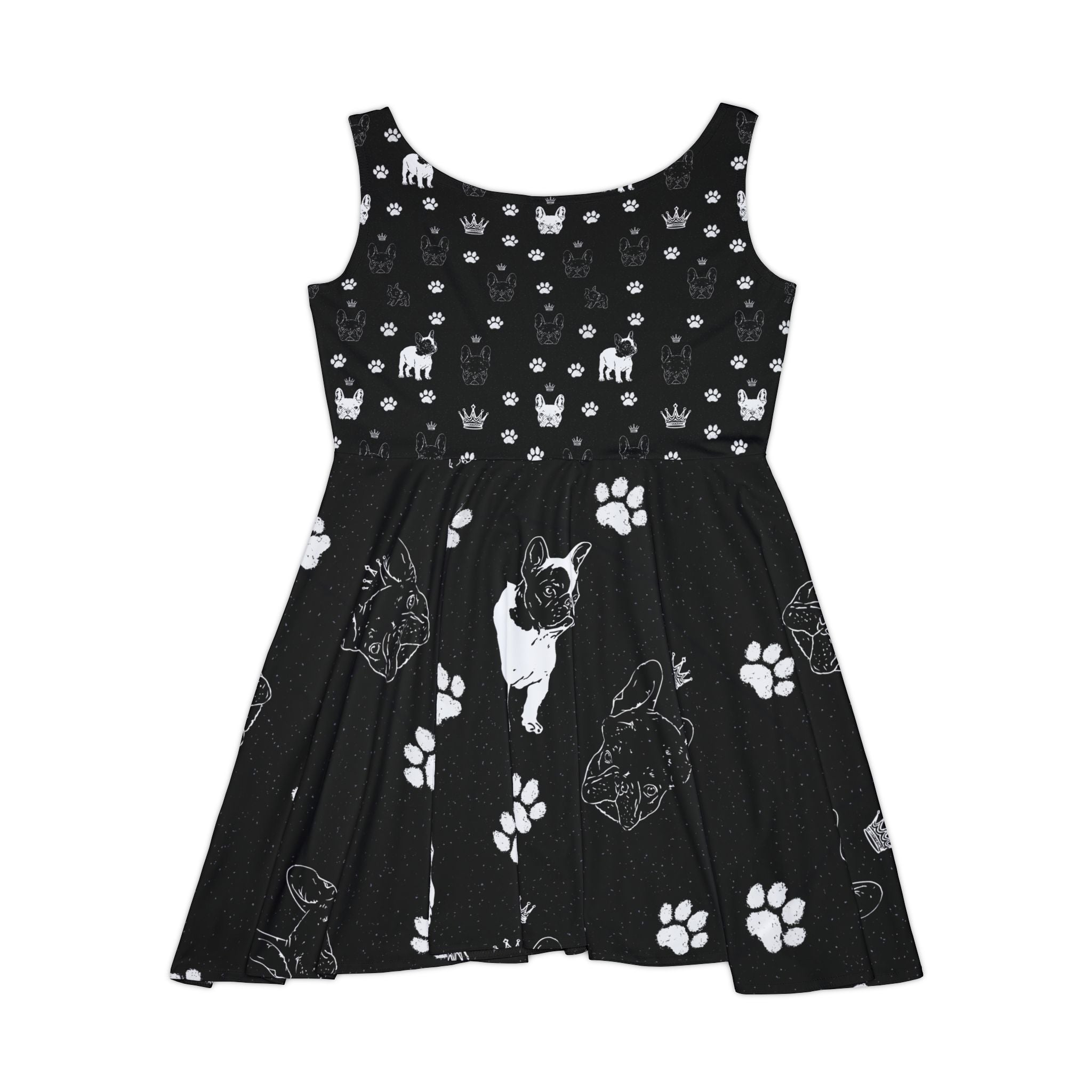 Skater Dress — All-Over Black Frenchie Paw Print — Cute Summer Dress for Frenchie Moms