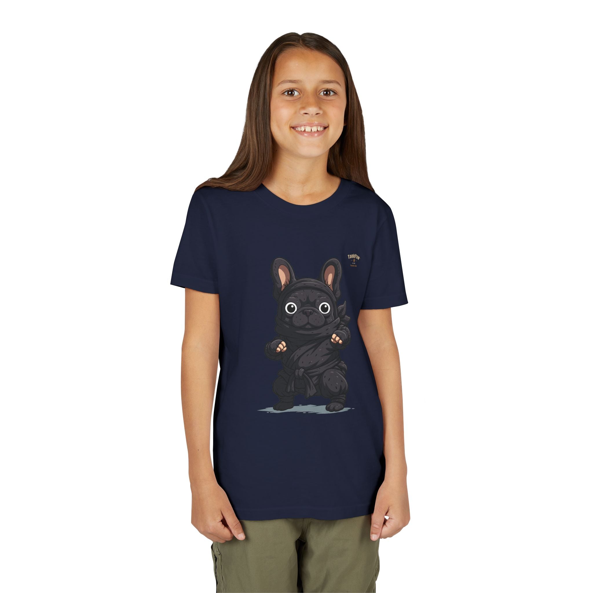 Kids Cute Black French Bulldog Tee – 'TARBUN' Cartoon Pup Youth T-Shirt
