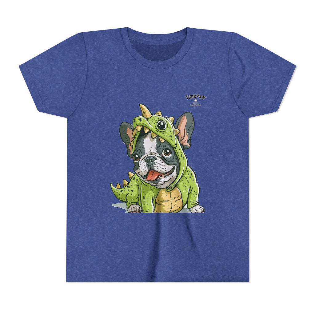 Kids Dino Costume Tee — Cute French Bulldog Puppy in Green Dinosaur Outfit