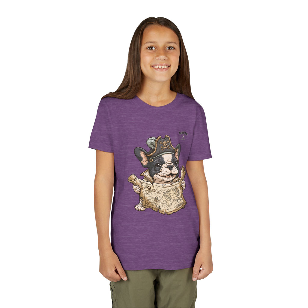 Kids Pirate Dog Tee — "Ahoy!" Map & Captain French Bulldog Youth T-Shirt