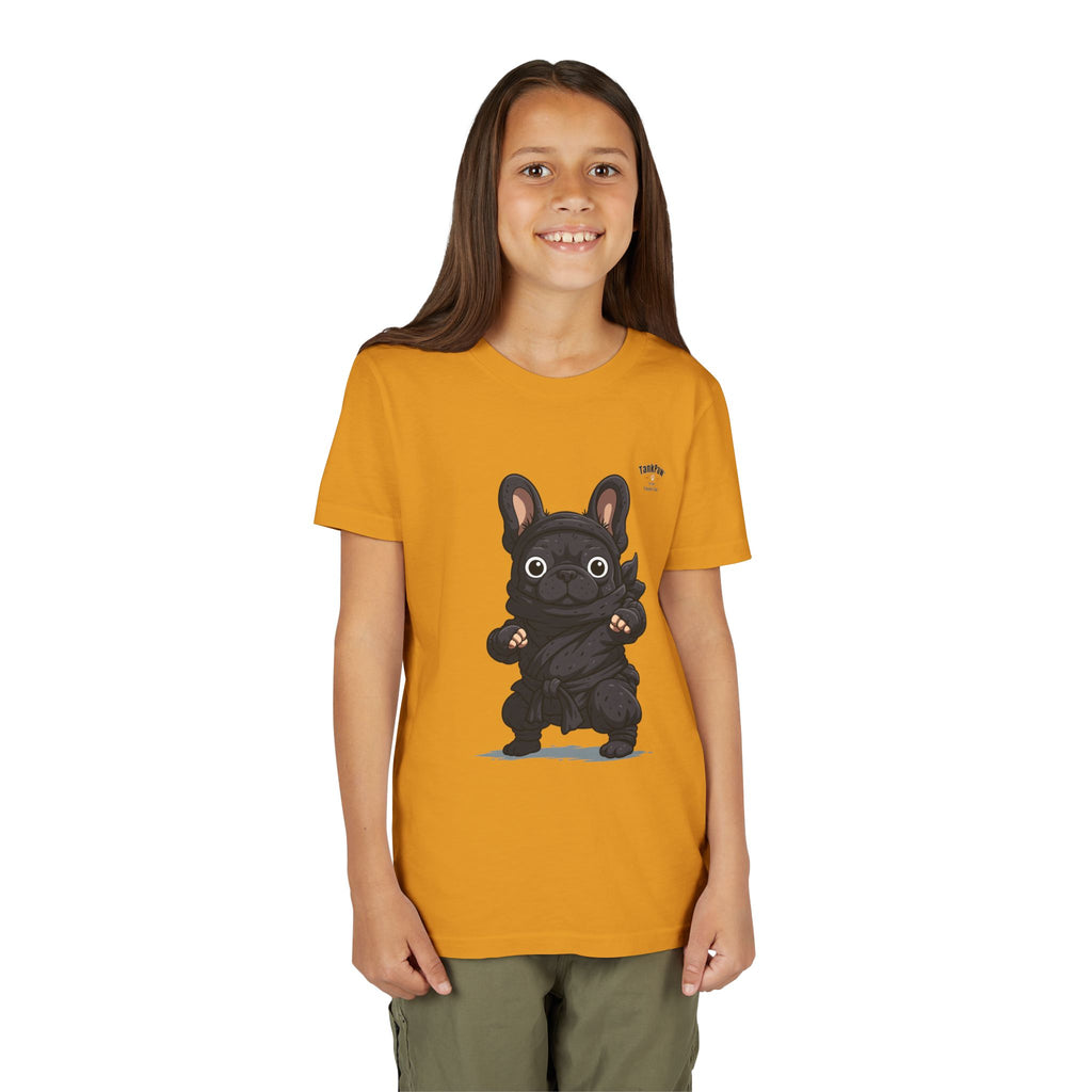 Kids Cute Black French Bulldog Tee – 'TARBUN' Cartoon Pup Youth T-Shirt