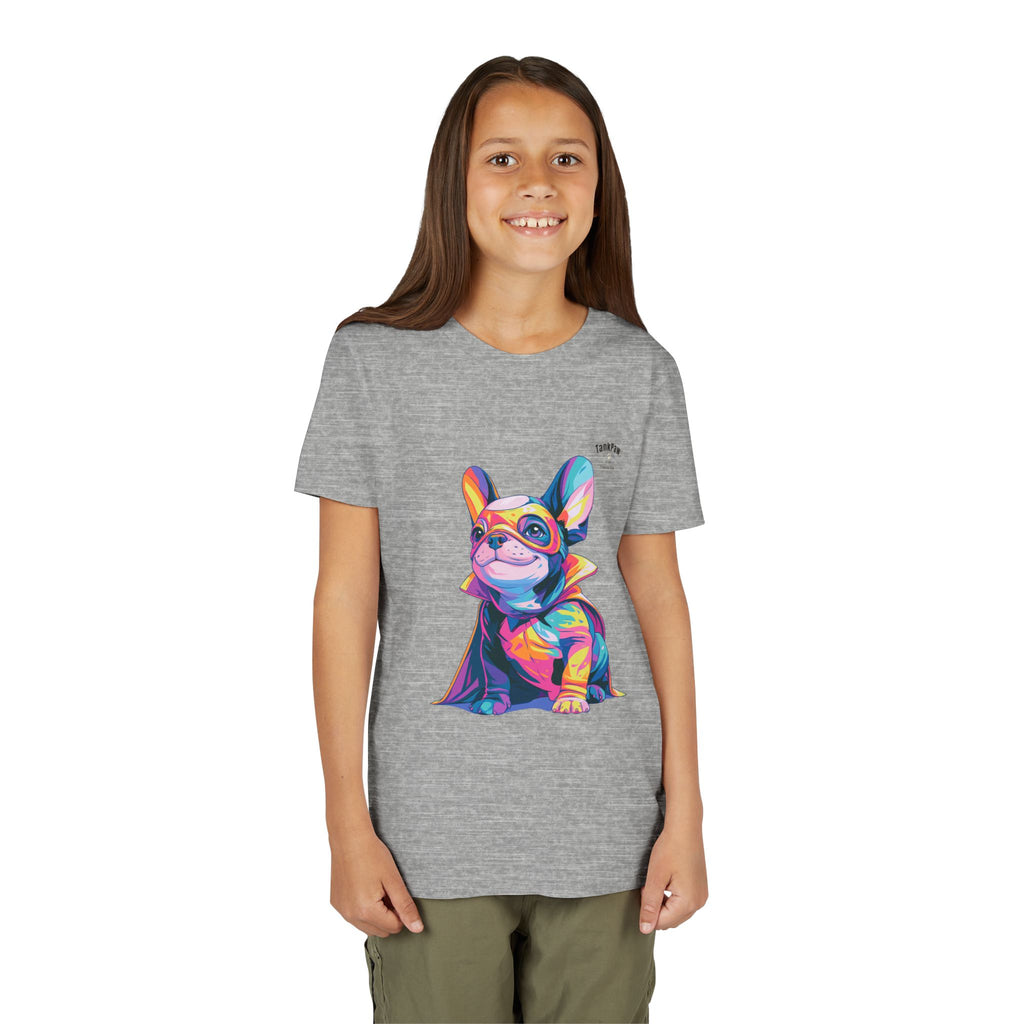 Kids Superhero French Bulldog Tee — Colorful Puppy Costume Youth Shirt