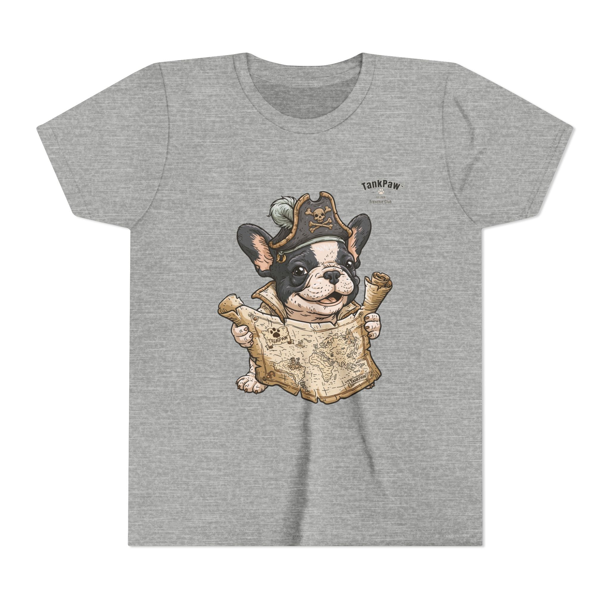 Kids Pirate Dog Tee — "Ahoy!" Map & Captain French Bulldog Youth T-Shirt