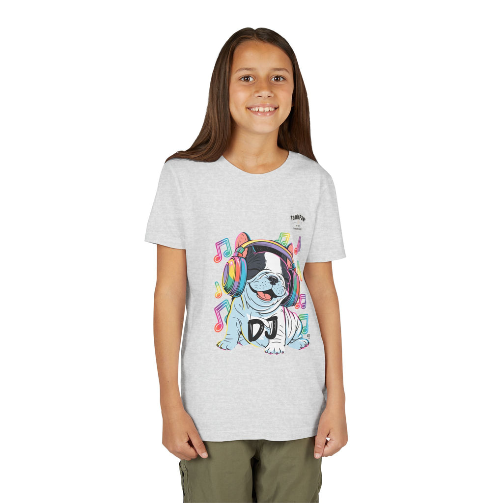 DJ Bulldog Kids Tee — Colorful Headphones Music T-Shirt for Boys & Girls
