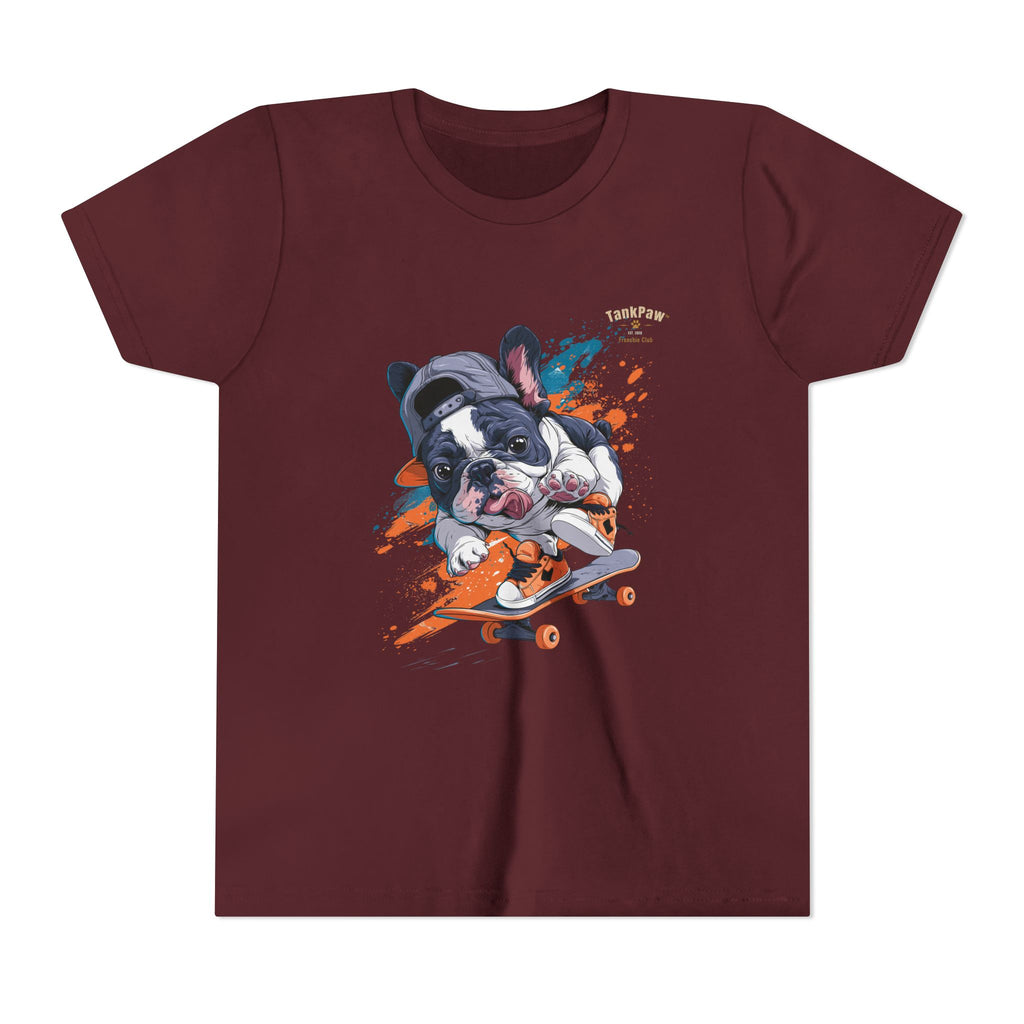 Youth Skateboarding French Bulldog Tee — Cute Skate Pup Graphic Shirt
