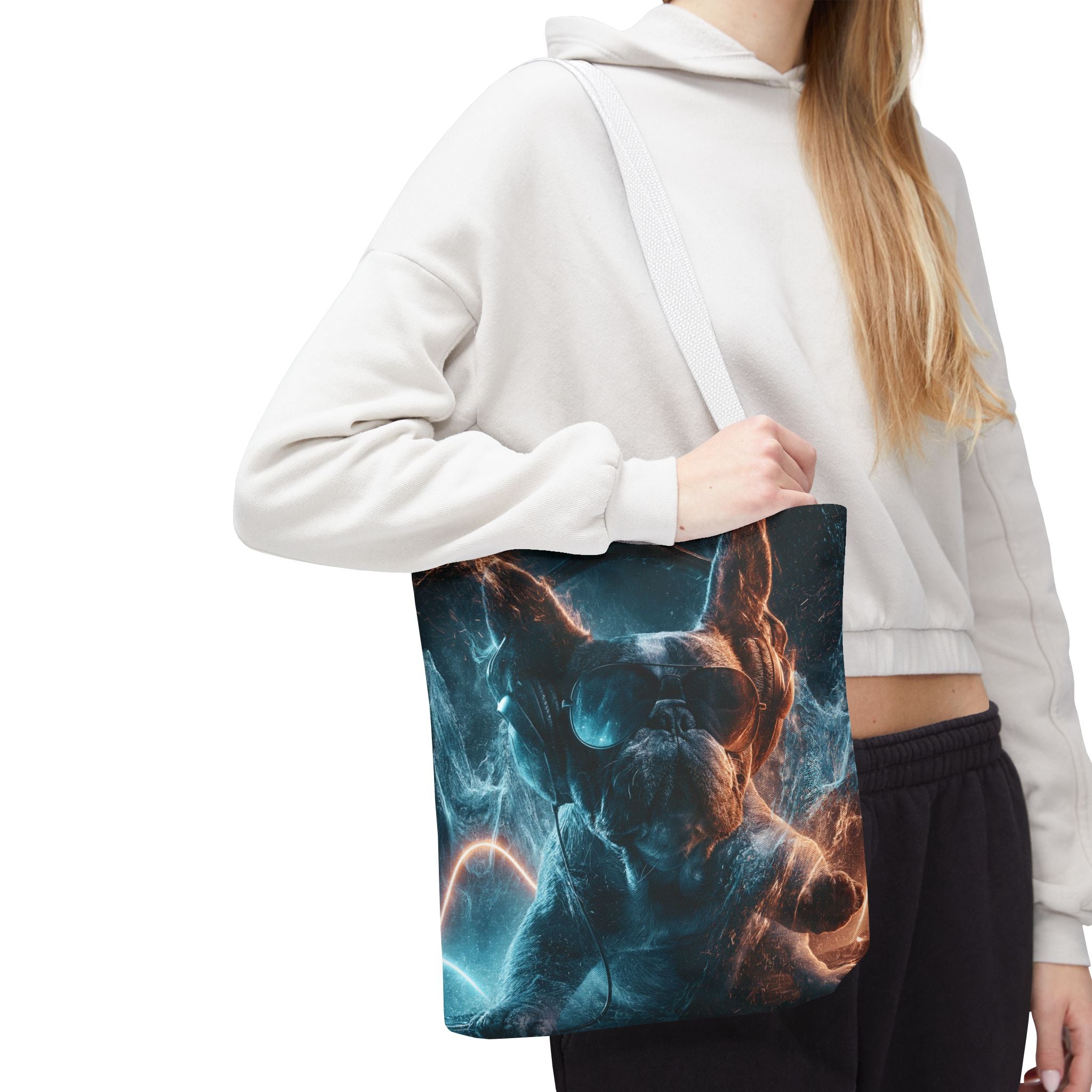 Cool French Bulldog Tote Bag — Neon DJ Dog Graphic Tote
