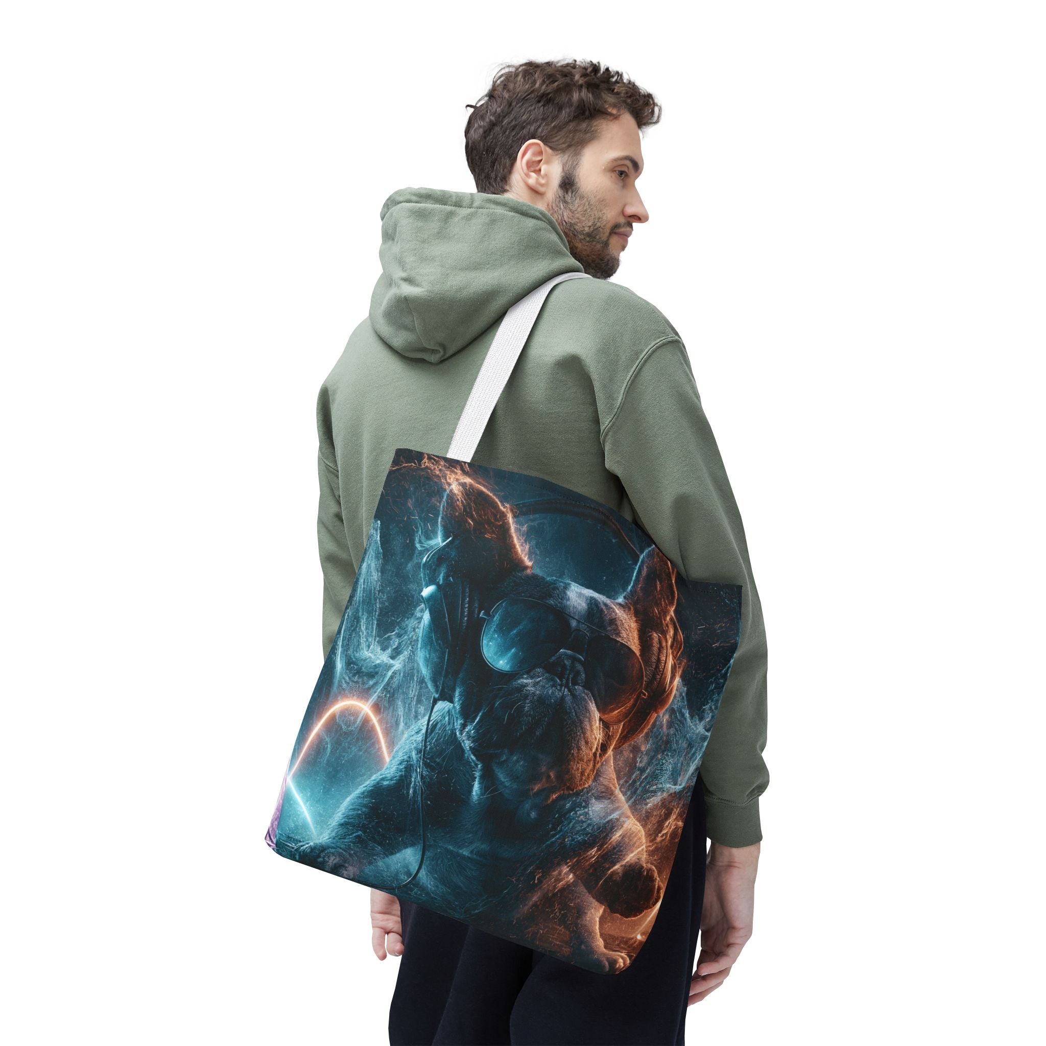 Cool French Bulldog Tote Bag — Neon DJ Dog Graphic Tote