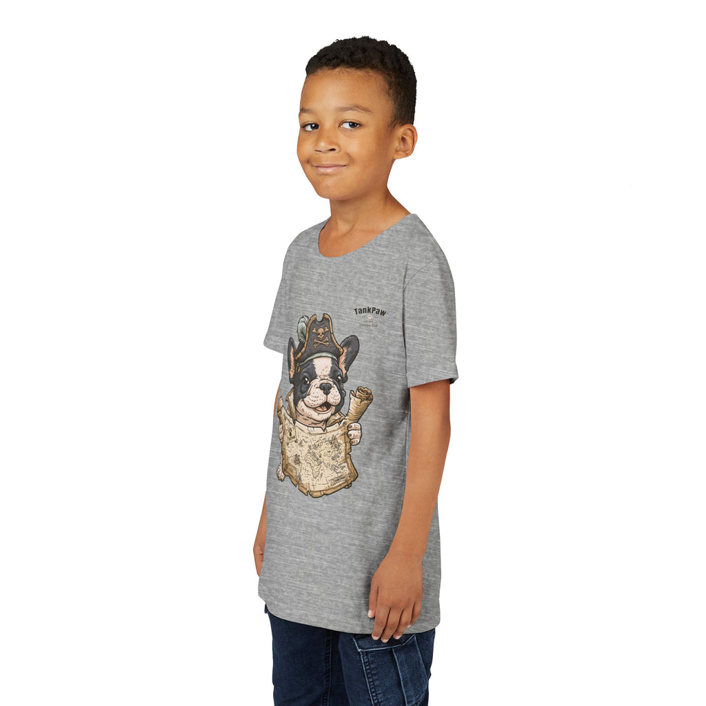 Kids Pirate Dog Tee — "Ahoy!" Map & Captain French Bulldog Youth T-Shirt
