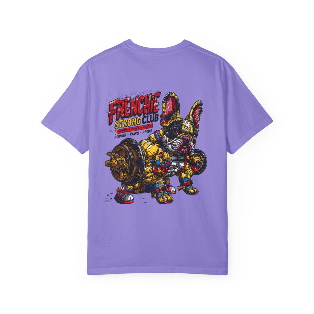 Frenchie Strong Club T-Shirt — Graphic French Bulldog Weightlifting Tee