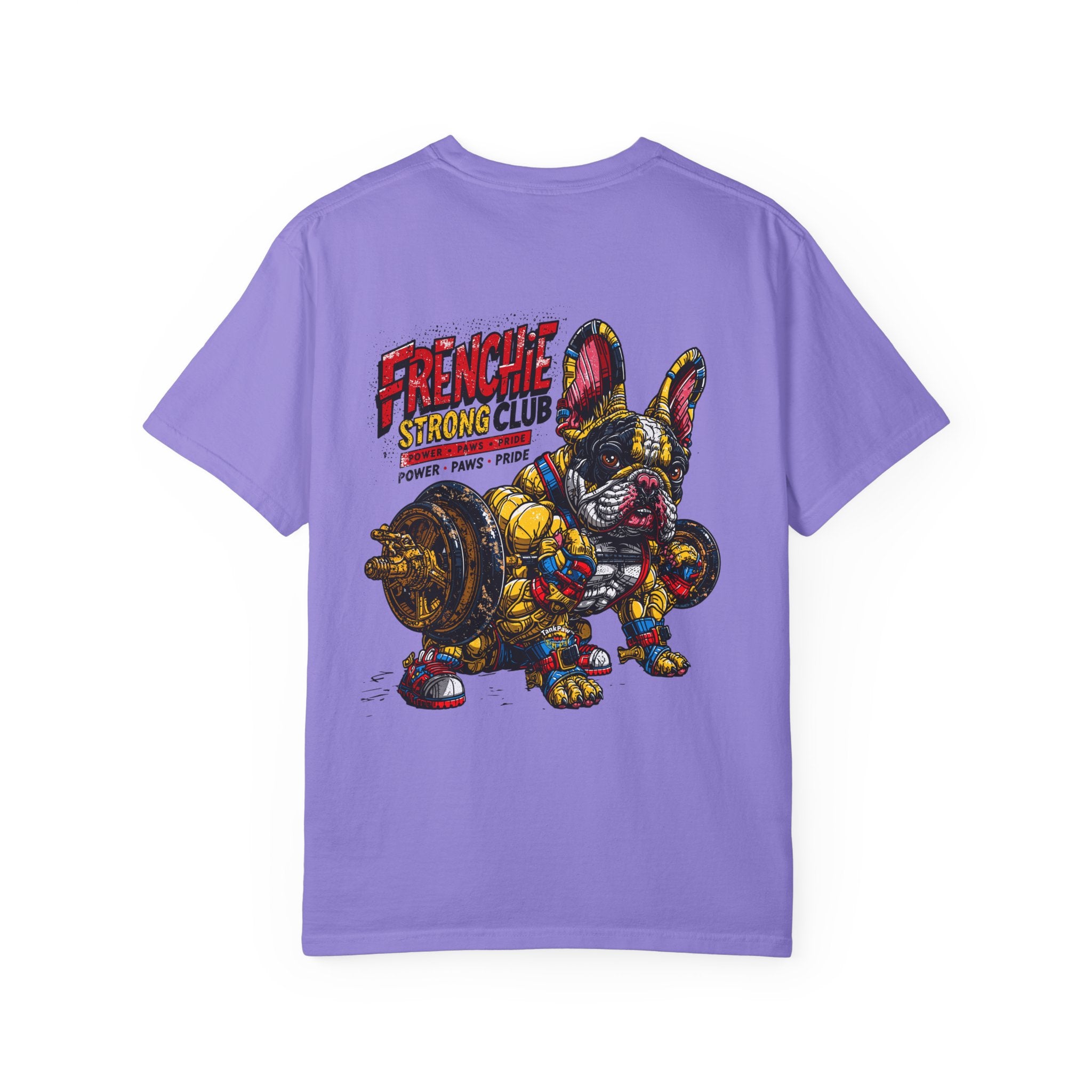 Frenchie Strong Club T-Shirt — Graphic French Bulldog Weightlifting Tee
