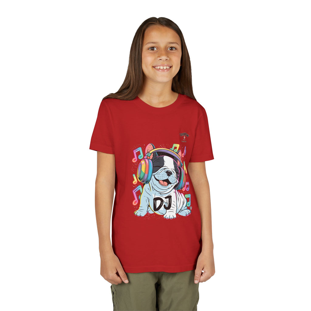 DJ Bulldog Kids Tee — Colorful Headphones Music T-Shirt for Boys & Girls