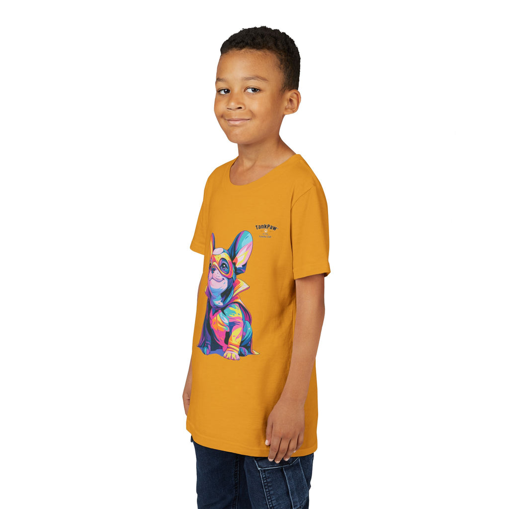Kids Superhero French Bulldog Tee — Colorful Puppy Costume Youth Shirt