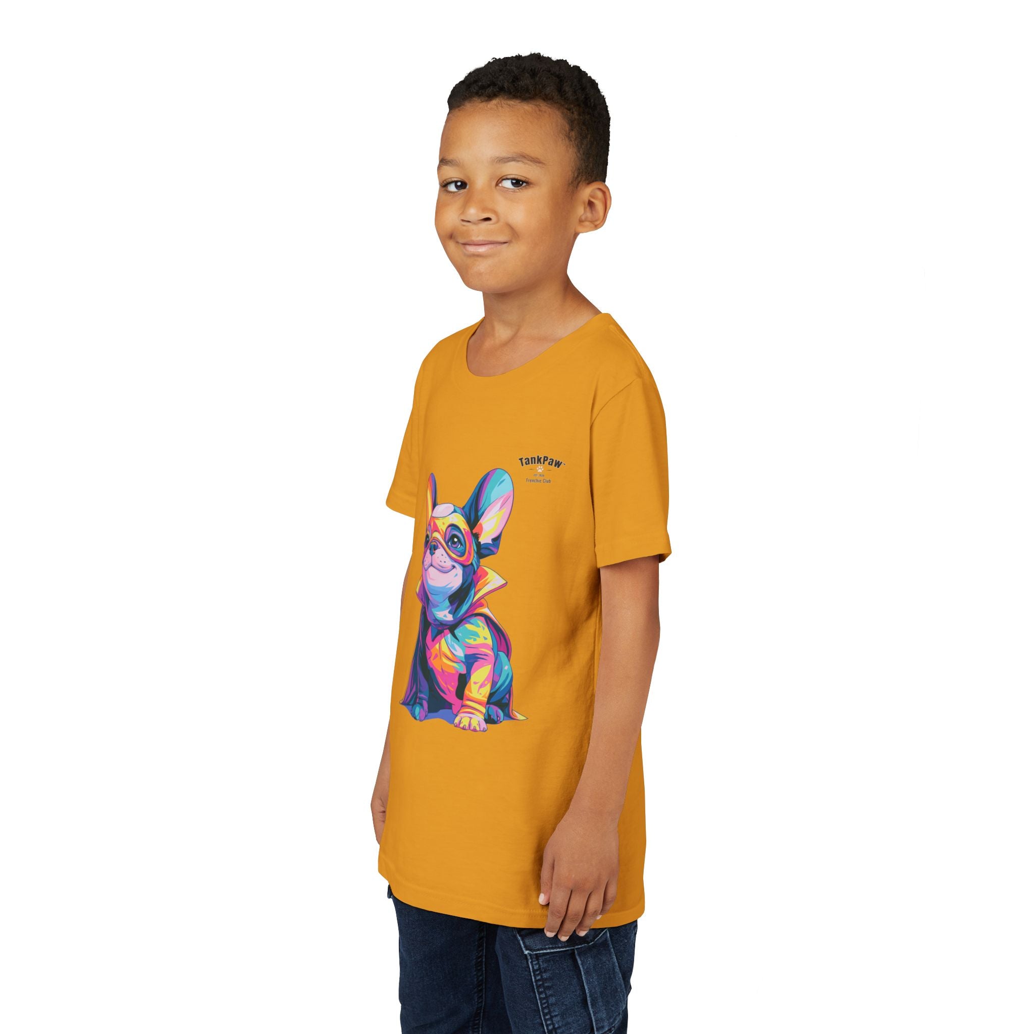 Kids Superhero French Bulldog Tee — Colorful Puppy Costume Youth Shirt
