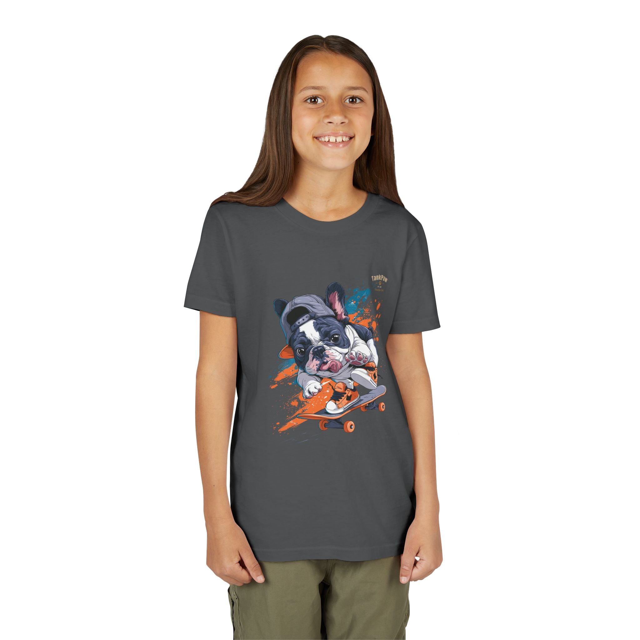 Youth Skateboarding French Bulldog Tee — Cute Skate Pup Graphic Shirt