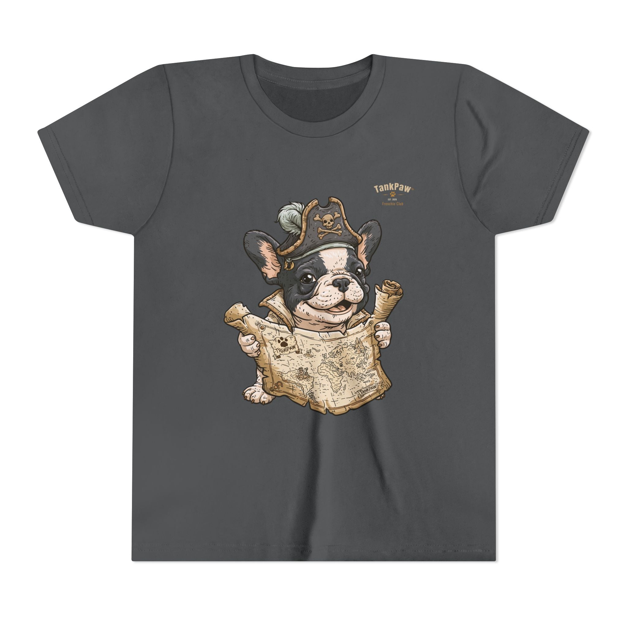 Kids Pirate Dog Tee — "Ahoy!" Map & Captain French Bulldog Youth T-Shirt