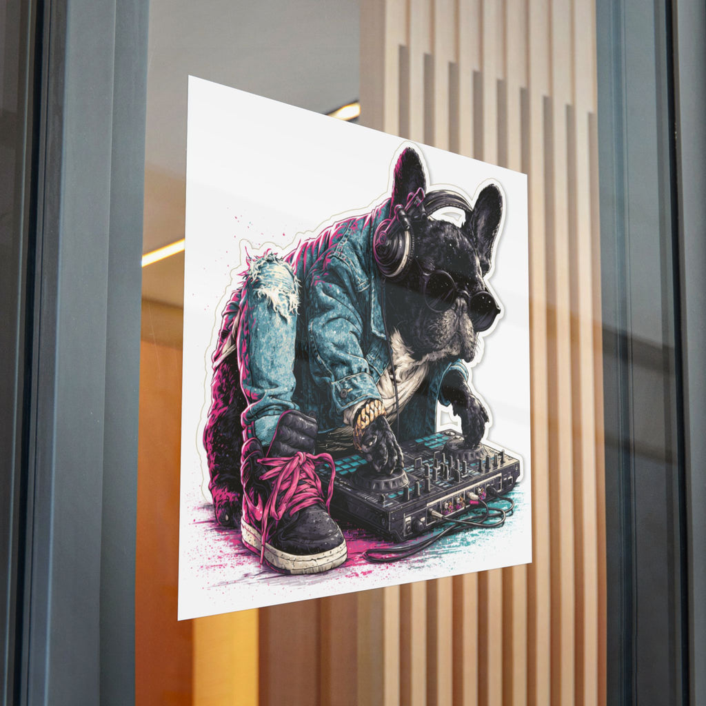 French Bulldog Sticker – Cute Frenchie DTF Decal | Waterproof Sticker for Dog Lovers | Suitable for Laptops, Phones, and Cars | EDM DJ Vinyl Record Design