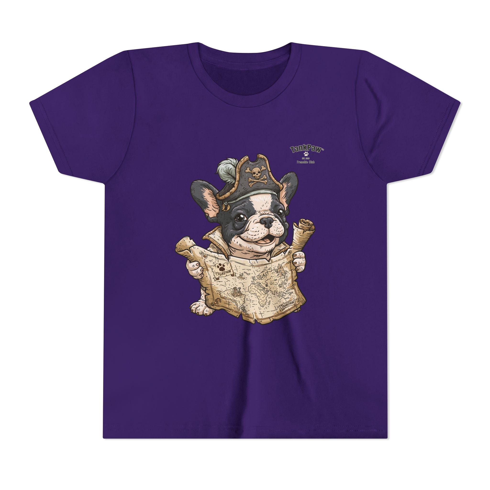 Kids Pirate Dog Tee — "Ahoy!" Map & Captain French Bulldog Youth T-Shirt