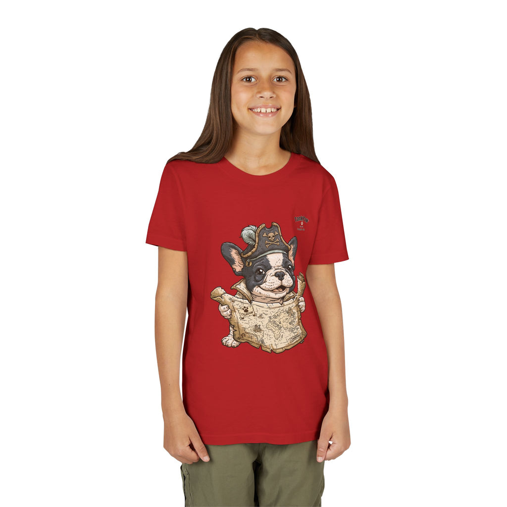 Kids Pirate Dog Tee — "Ahoy!" Map & Captain French Bulldog Youth T-Shirt