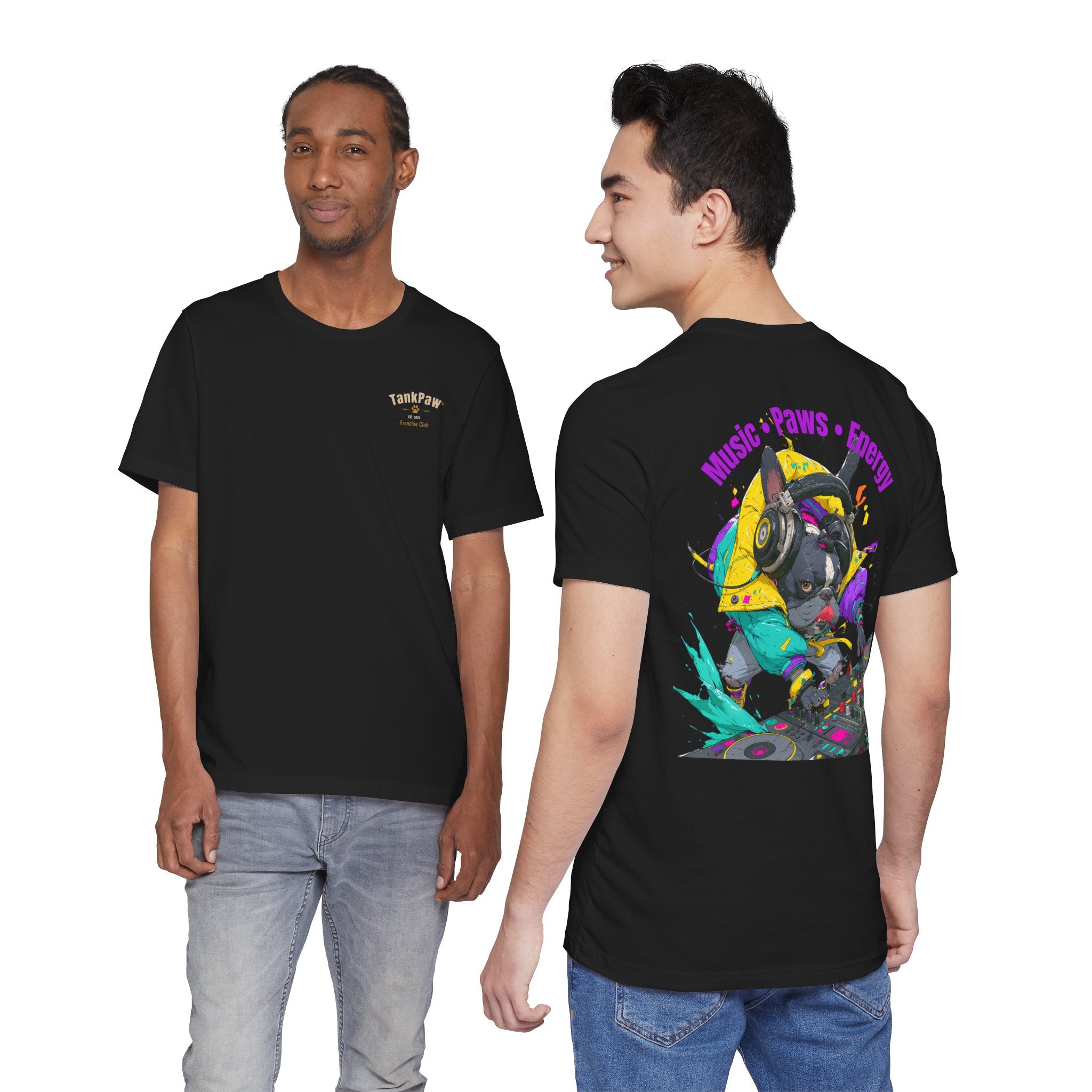 DJ French Bulldog T-Shirt — "Music • Paws • Energy" Graphic Tee