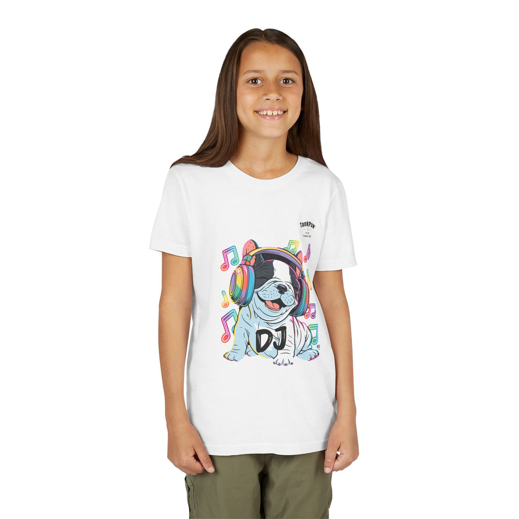 DJ Bulldog Kids Tee — Colorful Headphones Music T-Shirt for Boys & Girls