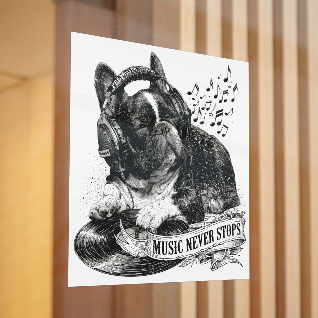 French Bulldog Sticker – Cute Frenchie DTF Decal | Waterproof Sticker for Dog Lovers | Suitable for Laptops, Phones, and Cars | EDM DJ Vinyl Record Design