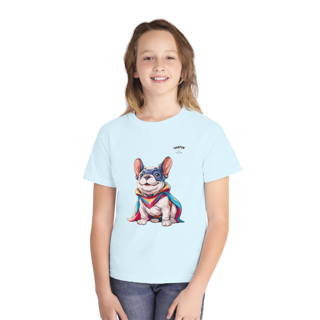 Kids French Bulldog Tee — Colorful Superhero Pup Graphic