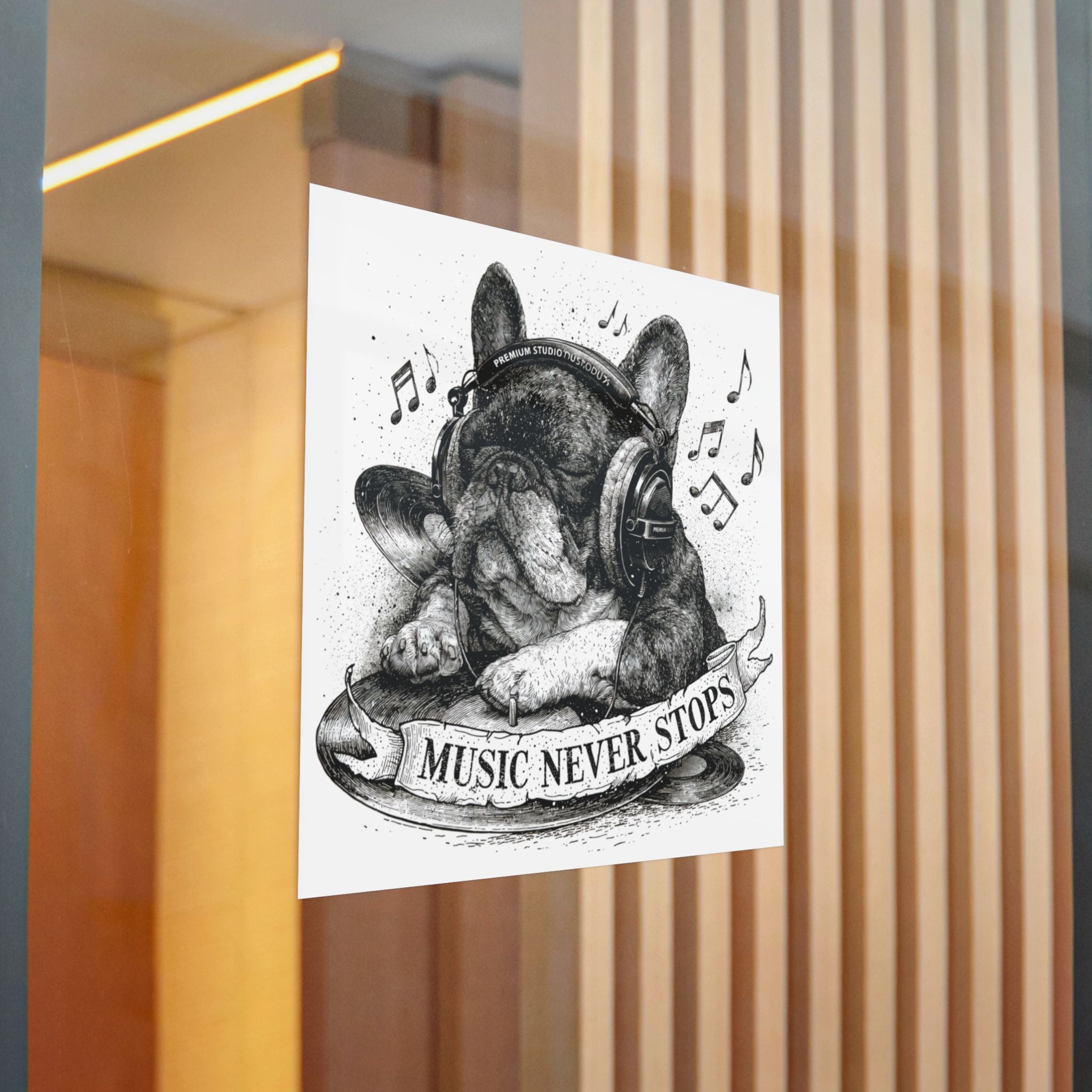 French Bulldog Sticker – Cute Frenchie DTF Decal | Waterproof Sticker for Dog Lovers | Suitable for Laptops, Phones, and Cars | EDM DJ Vinyl Record Design