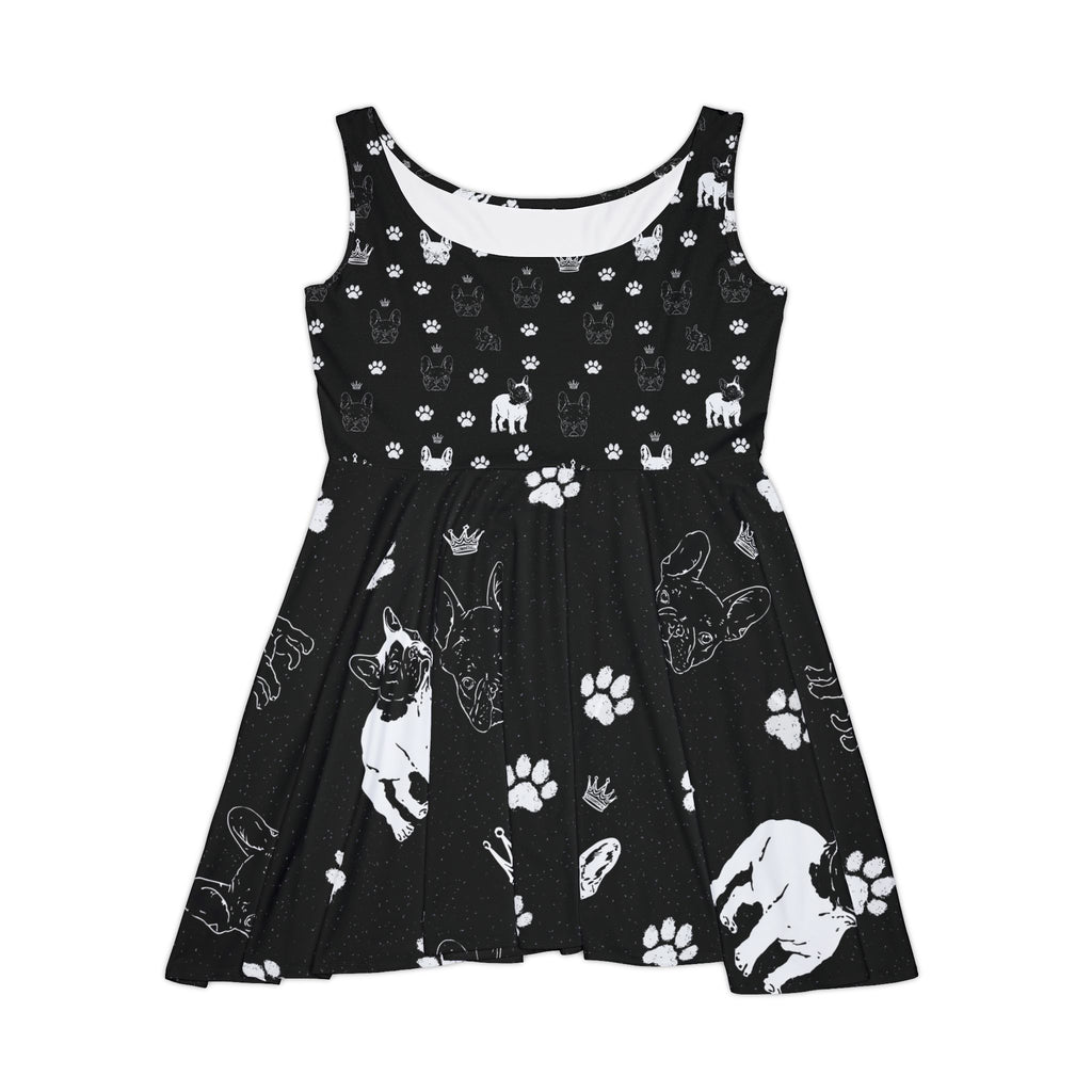 Skater Dress — All-Over Black Frenchie Paw Print — Cute Summer Dress for Frenchie Moms