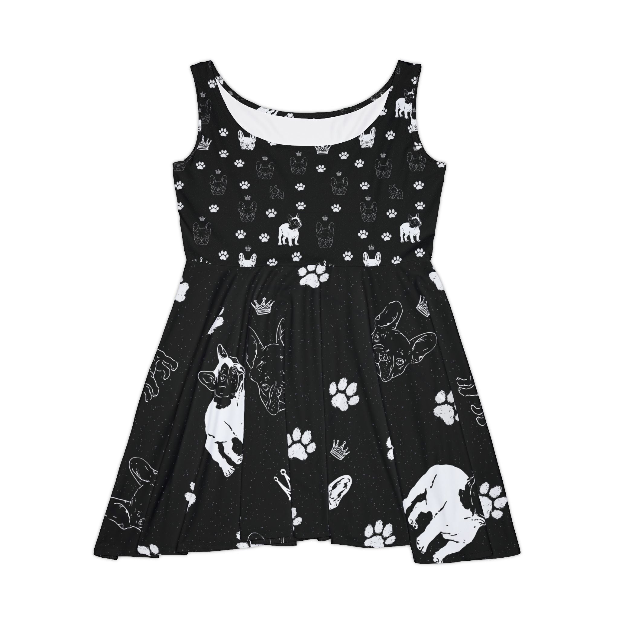 Skater Dress — All-Over Black Frenchie Paw Print — Cute Summer Dress for Frenchie Moms