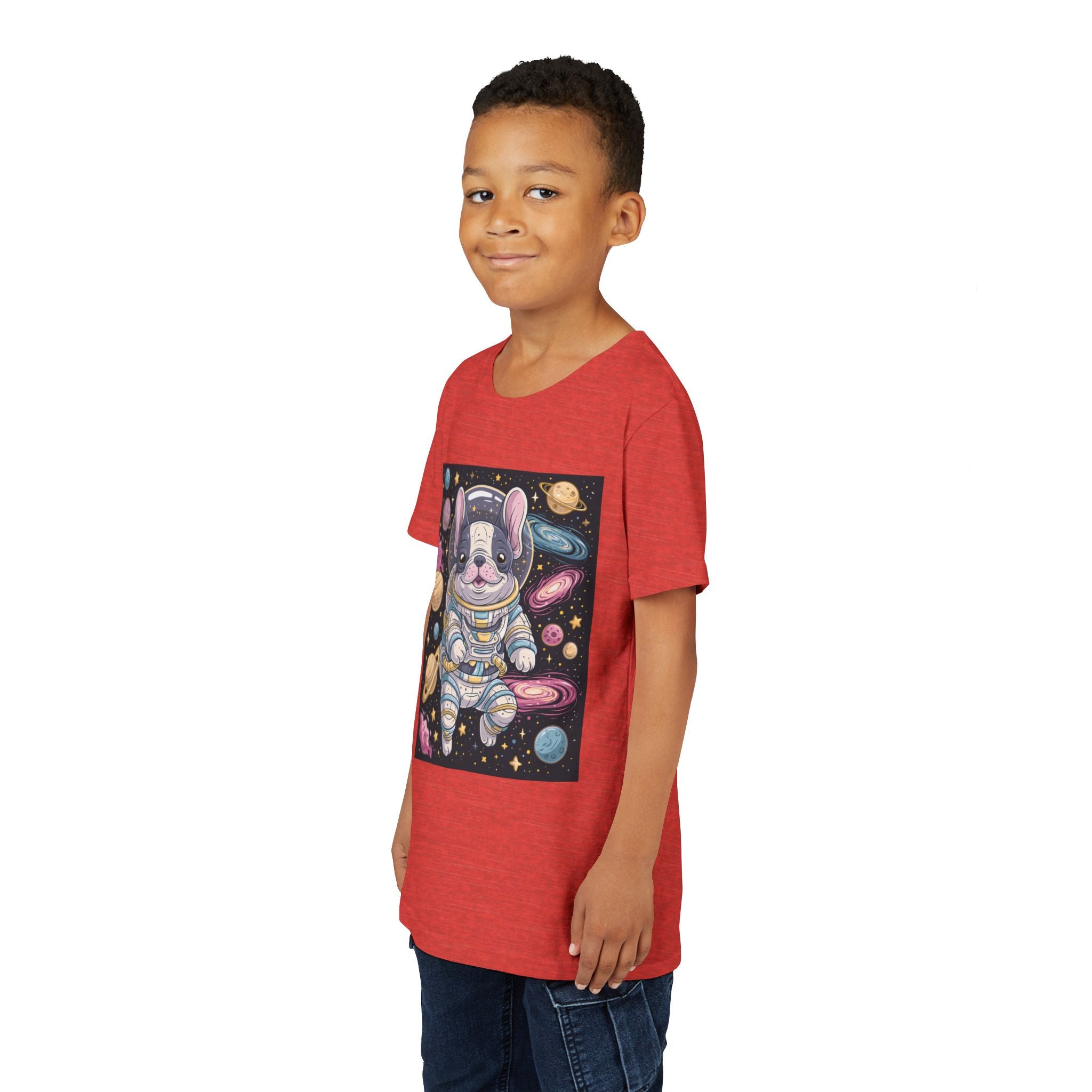 Kids Astronaut French Bulldog Tee — Space Puppy Graphic Youth T‑Shirt