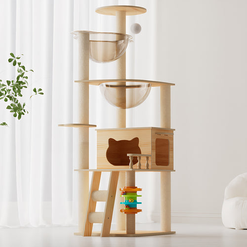 59-Inch Modern Wooden Cat Tree with Acrylic Hammock