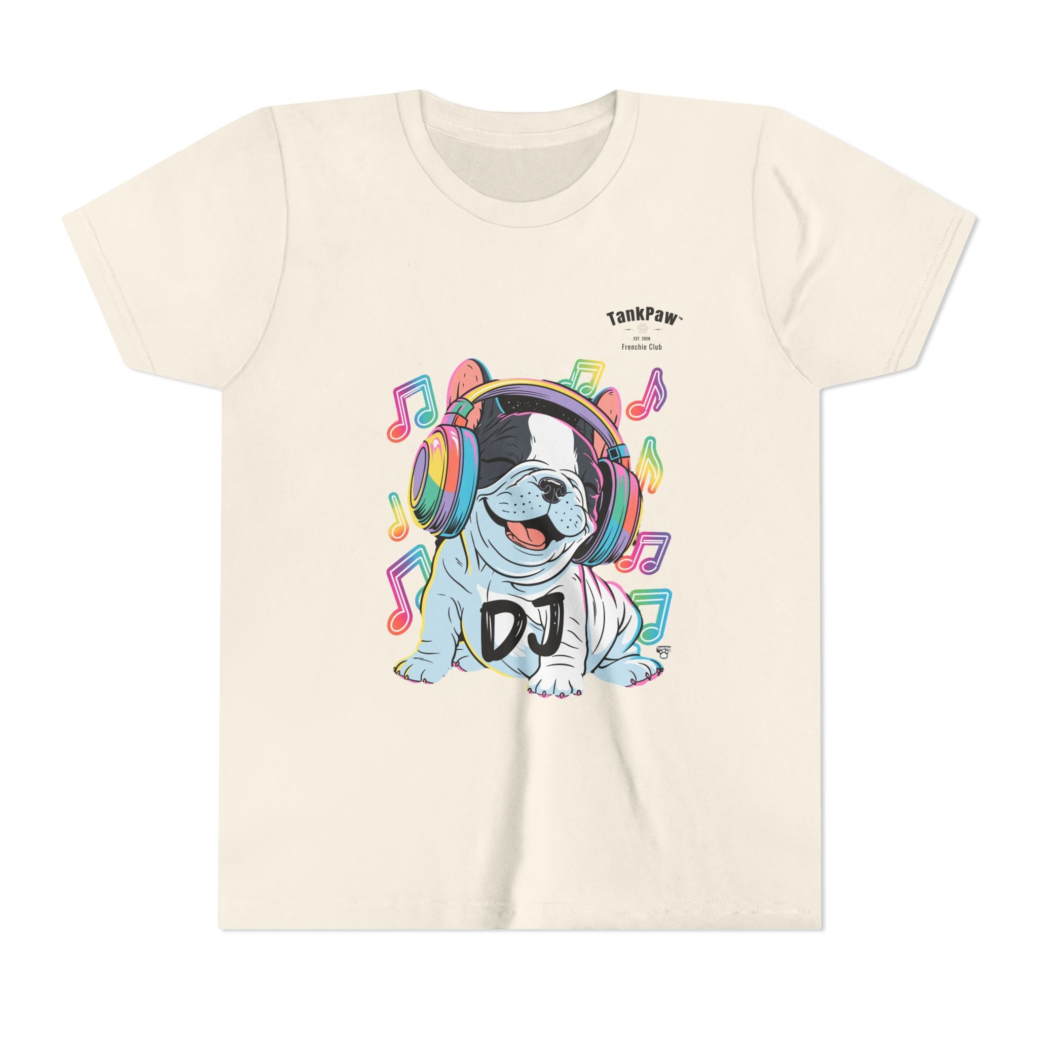 DJ Bulldog Kids Tee — Colorful Headphones Music T-Shirt for Boys & Girls