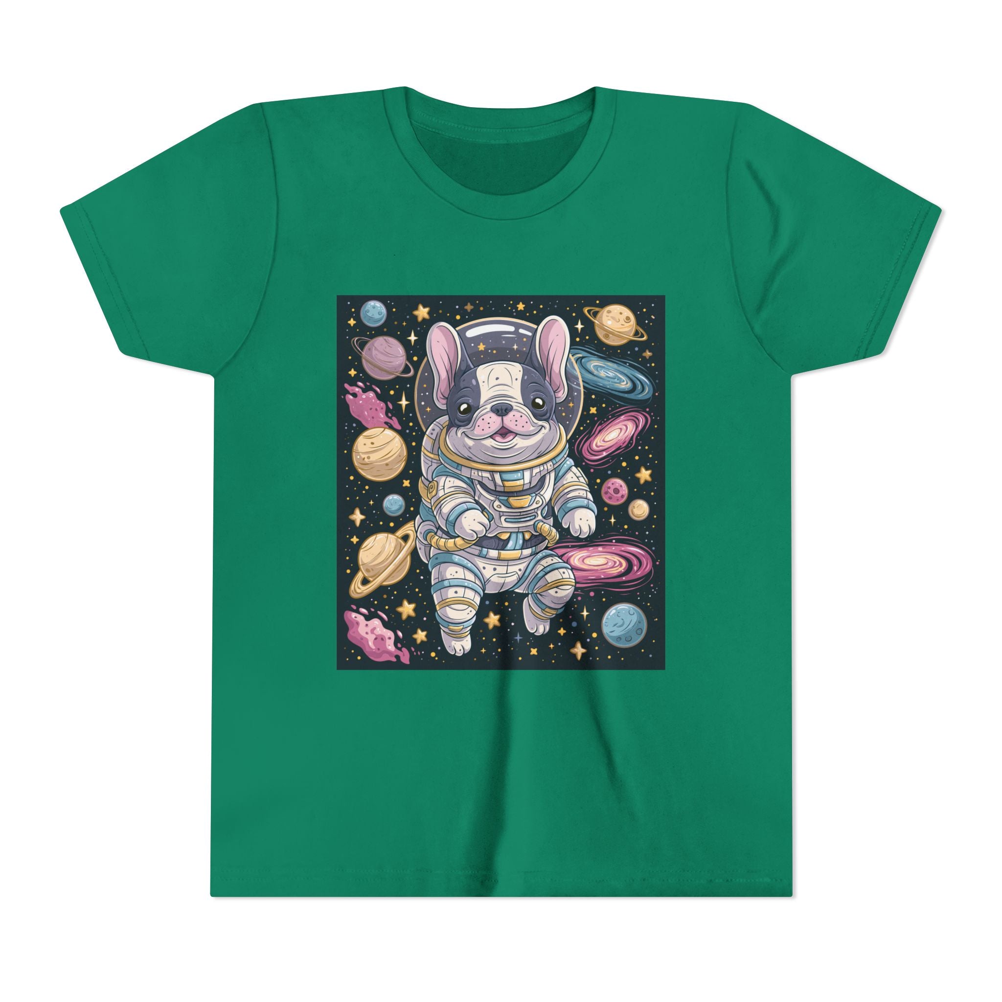 Kids Astronaut French Bulldog Tee — Space Puppy Graphic Youth T‑Shirt
